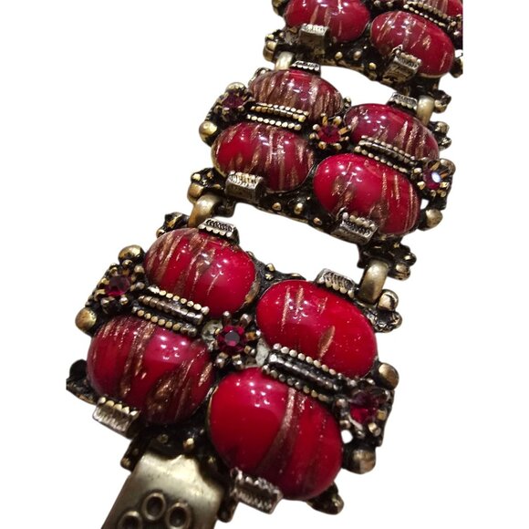 Vintage Heavy Glass Fluss Panel Bracelet (A9481) - Picture 5 of 7